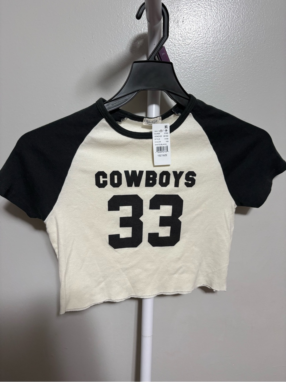 Brandy Melville Black & Cream 'Cowboys 33' Raglan Tee